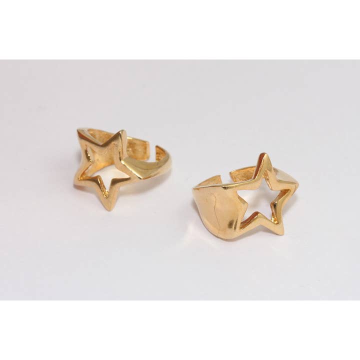 20mm 24k Glanzende Gouden Ster Ringen, Gouden Statement Ringen, MLS224 voor wholesale door QueenJewelryM