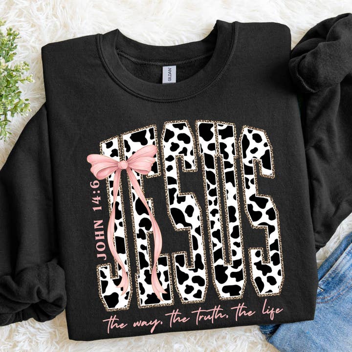 JESUS Cow Print Faith Sweatshirt, Faith Graphic Shirt for wholesale by Southern Rheas