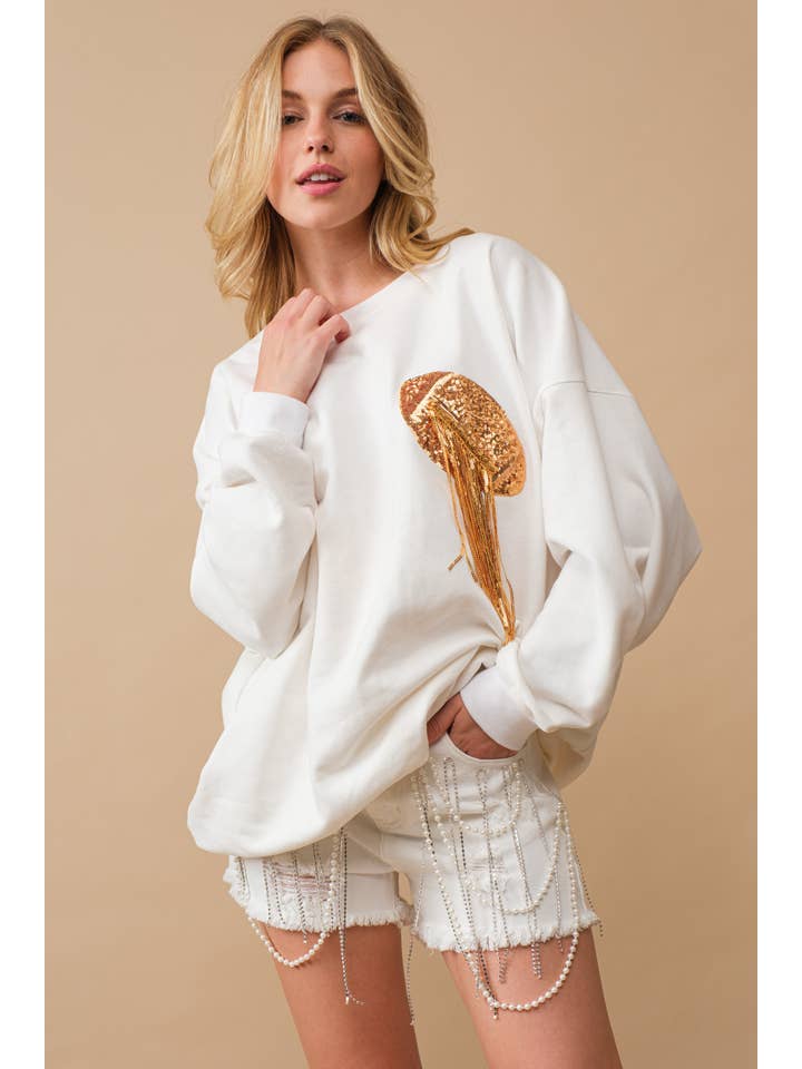 Blue B - Wholesale Sweatshirt - Women's - 34253T - Fleece Terry Football Sequin Fringe Sweatshirt9