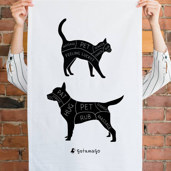 Cat & Dog Petting Tea Towel for wholesale by Gotamago