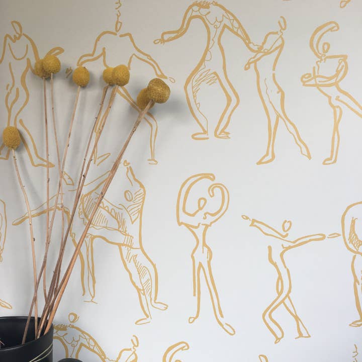Dancers Wallpaper - Powder Blue + Ochre por atacado de Sharon Jane Studio