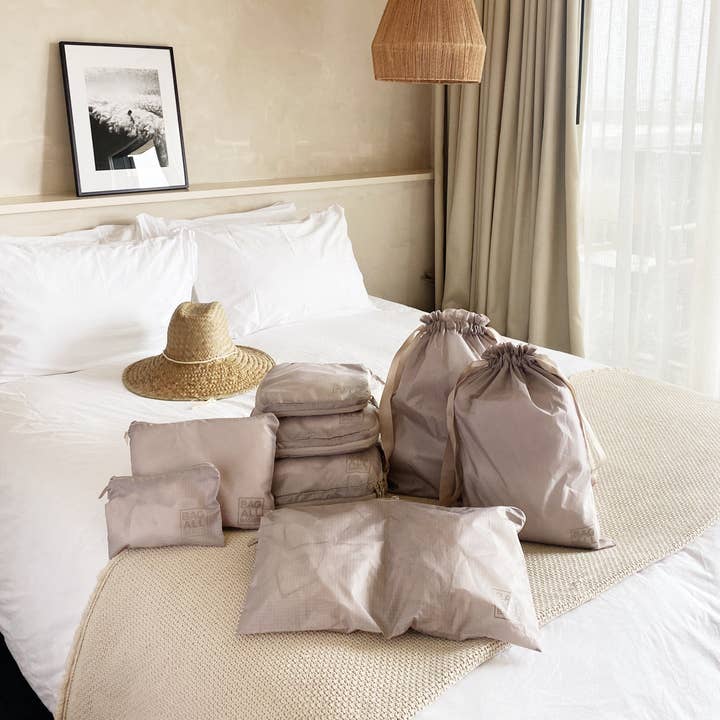 Bag-all Europe - Wholesale Tote Bag - Women's - Compression Packing Cubes & Packing Bags – Recycled Nylon – 8 pcs – Taupe