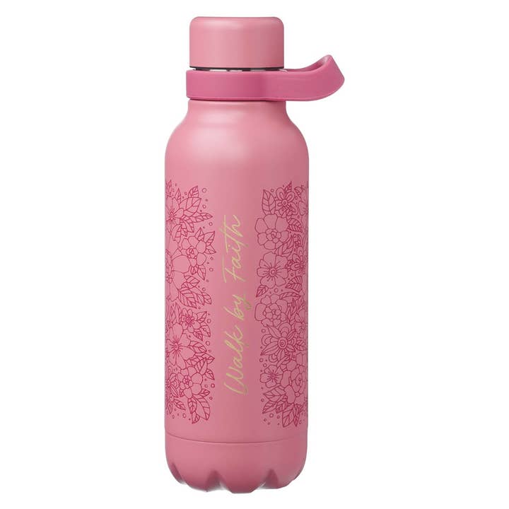 Water Bottle SS Pink Walk by Faith for wholesale by Christian Art Gifts