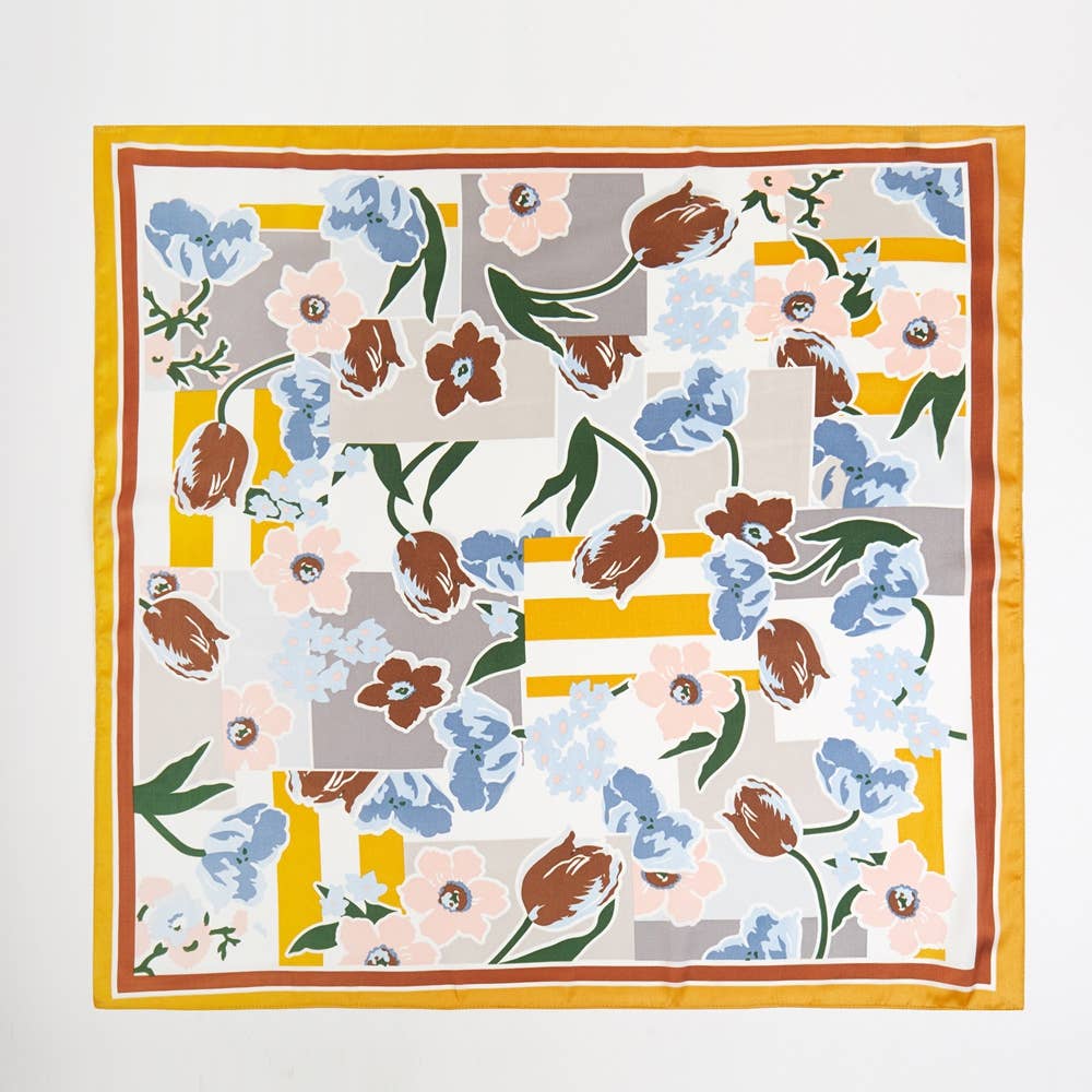 Collections by Fame Accessories - Wholesale Scarf - Women's - Abstract Floral Art Print Bandana Scarf2