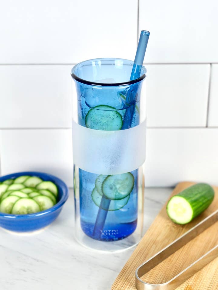 Lot de 2 gobelets en verre isolés de 12 oz avec paille (Marine) pour la vente par VITRI