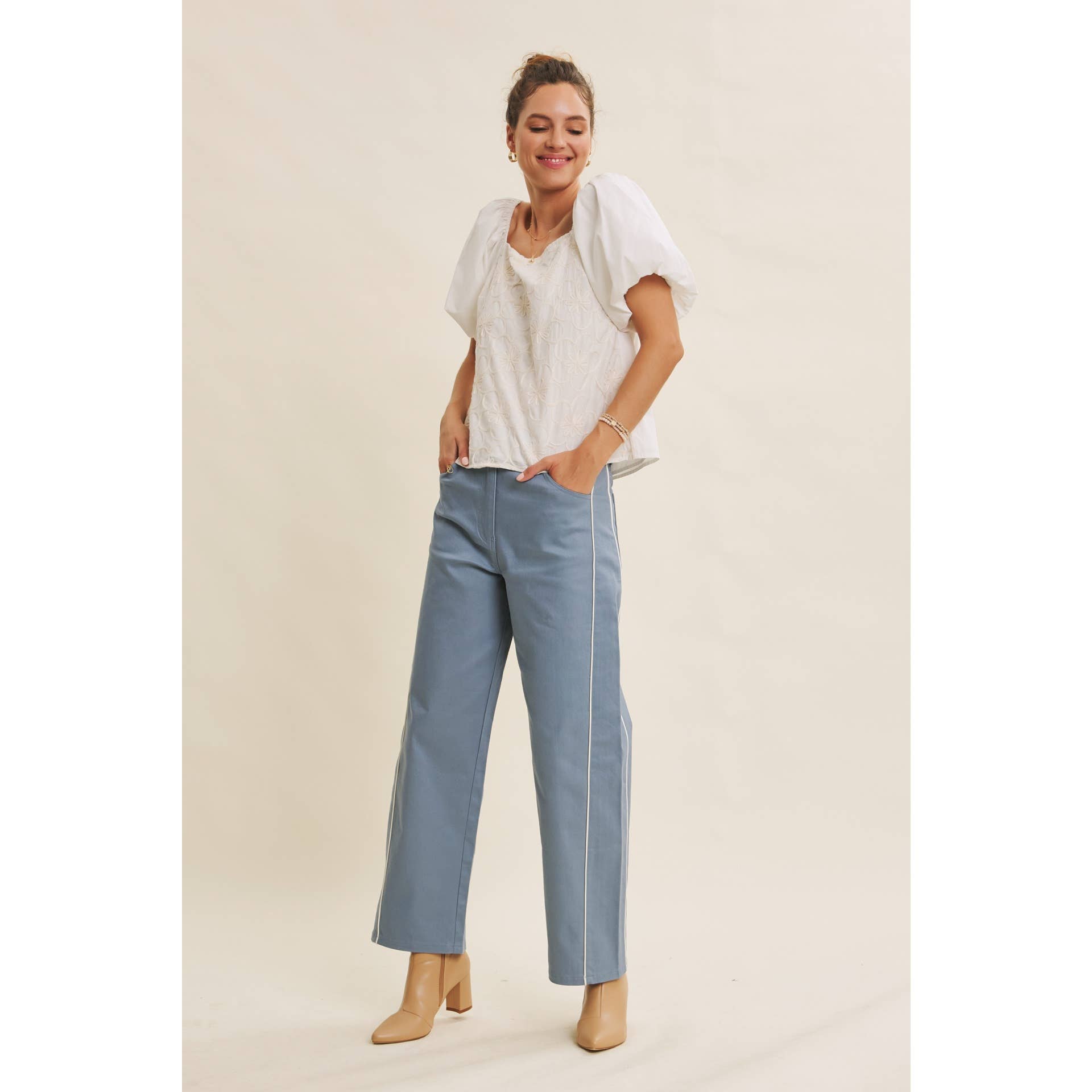 in february - Wholesale Pants - Women's - CLASSIC MEETS ELEVATED CAUSUAL PIPED TWILL BARREL-LEG PANTS7