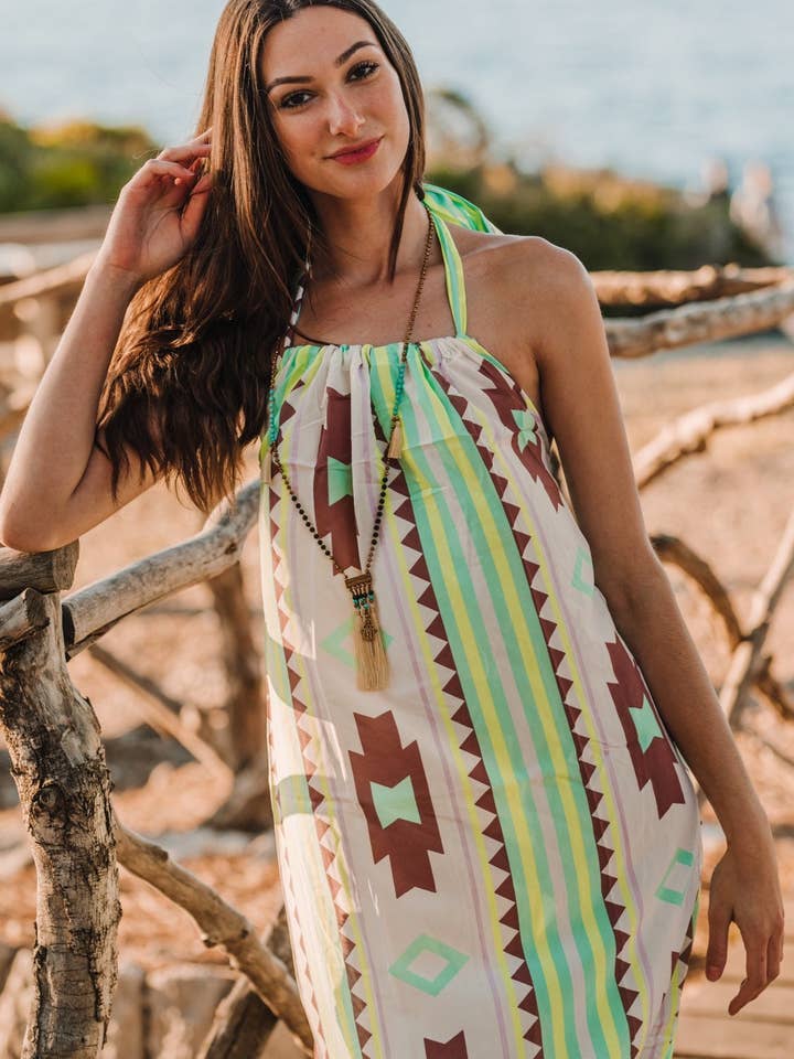 Maxi summer dress, sexy boho summer dress, silk maxi dress, women's dress, resort wear, halter long dress, Mallorca dress for wholesale by Miss Kitsch