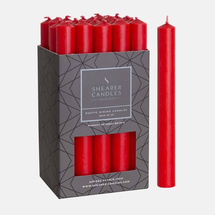 Shearer Candles - Wholesale Tapered Candle/Candlestick - Red 8 inch Dinner Candles x 200