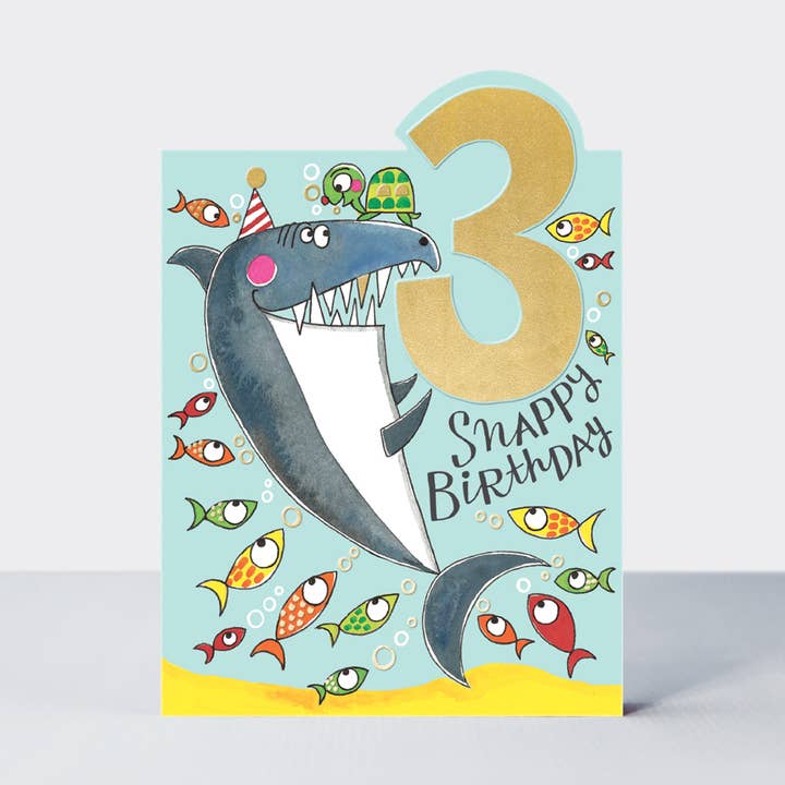 Tiptoes - Carte d'anniversaire pour garçon de 3 ans - Requin pour la vente par Rachel Ellen Designs