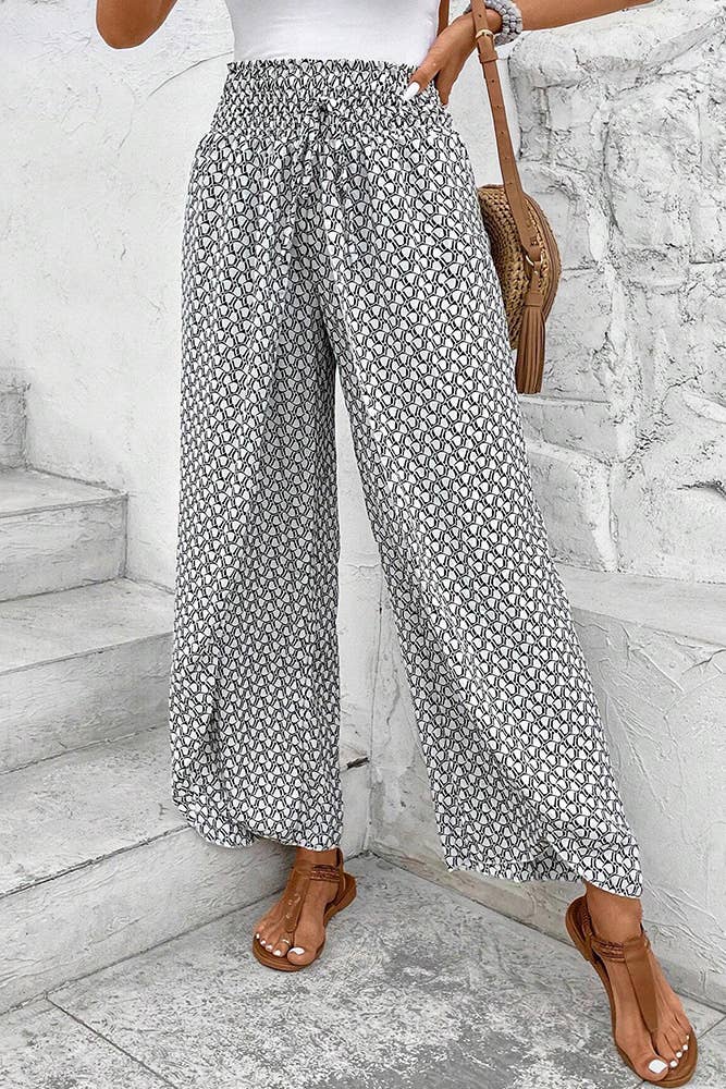 UNISHE - Wholesale Pants - Women's - Printed Split High Waist Wide Leg Pants AXR0996