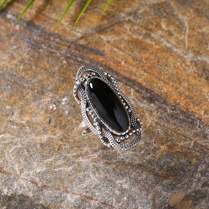 Tiramisu - Wholesale Cocktail/Statement Ring - 925 Sterling Silver Black Onyx Gemstone Bohemian Rings