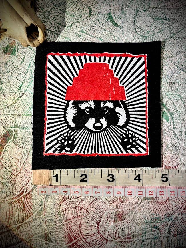 Three Raccoons - Wholesale Patch - Are We not Trashy? Raccoon with a Devo hat patch.5