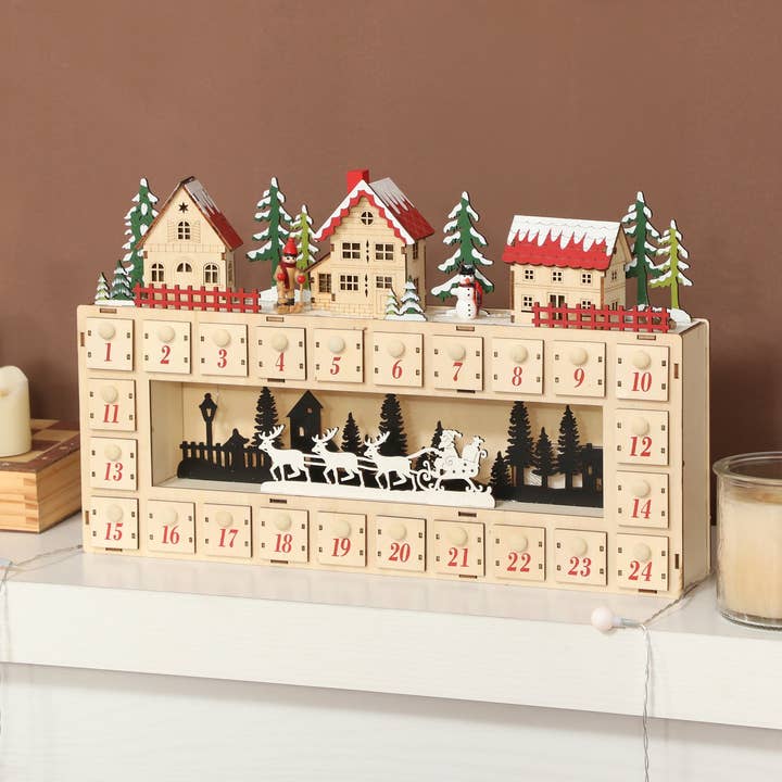 Christmas Advent Calendar with 24 Drawers & LED Lights for wholesale by 39F Inc.