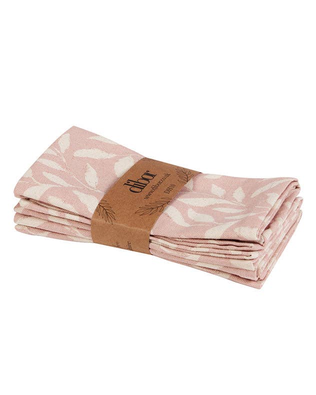 Dibor – wholesale Dinner & cloth napkin – Set of 4 Pink Leaf Cotton Napkins2