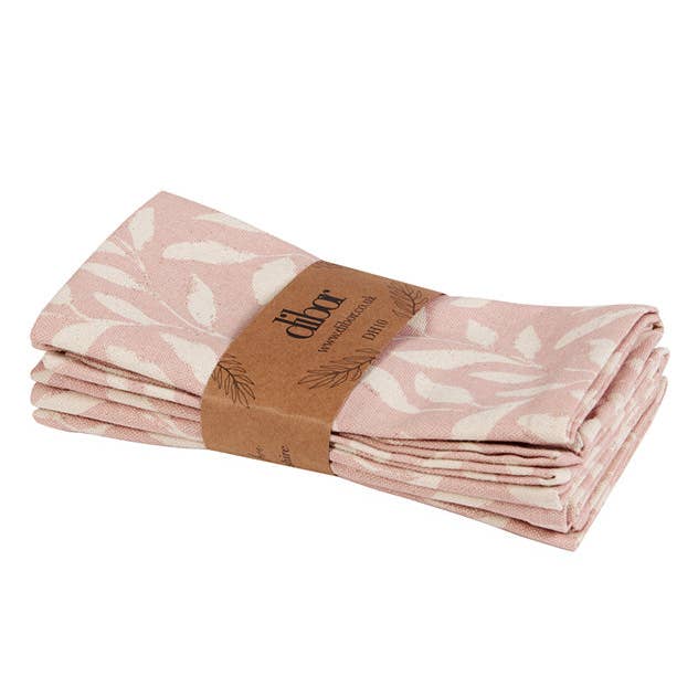 Dibor – wholesale Dinner & cloth napkin – Set of 4 Pink Leaf Cotton Napkins2