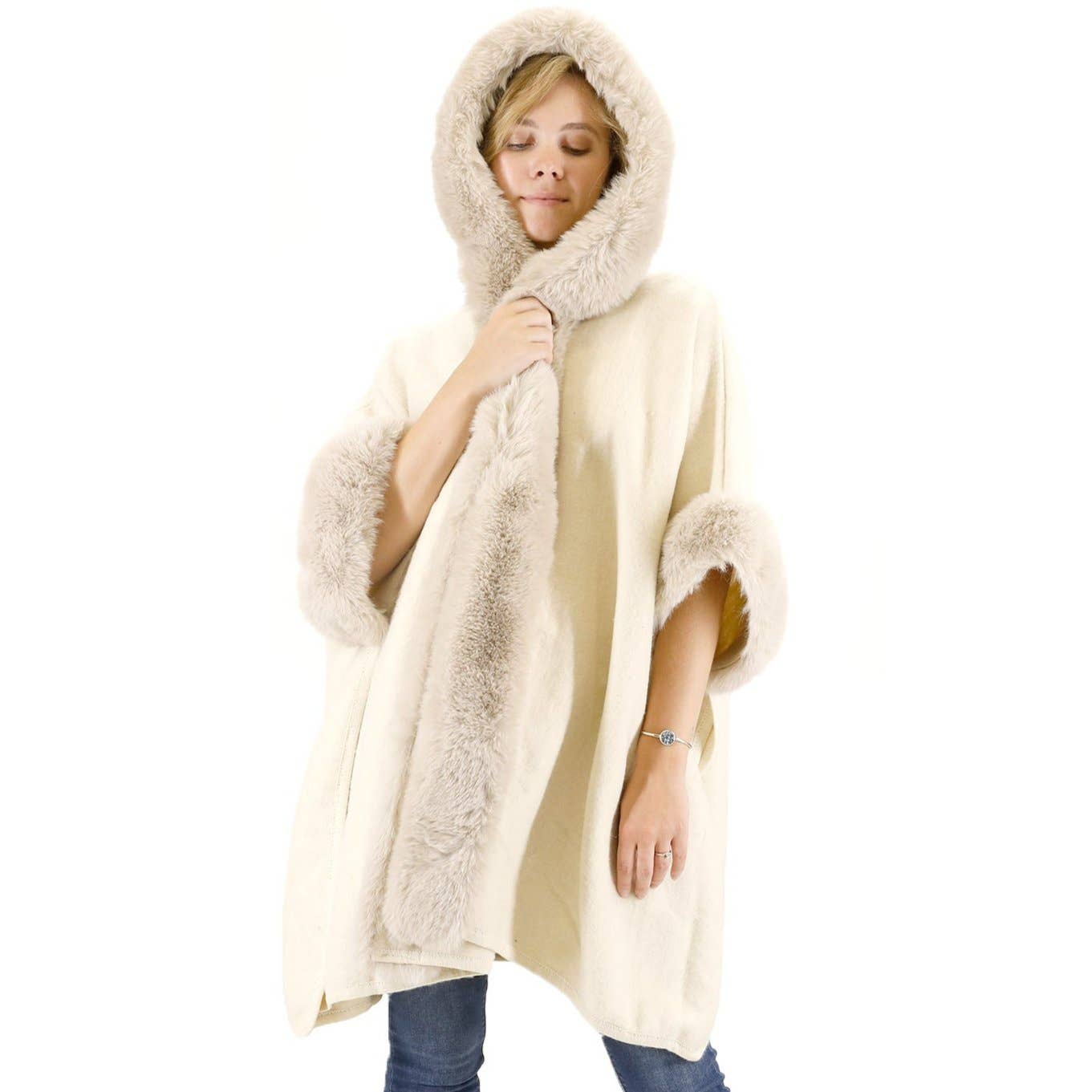 TAPA fashion - Wholesale Fur/Faux Fur Coat - Women's - Fur Hoodie Shawl P183 (3PC)4