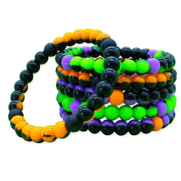 6 Halloween Tie Dye Silicone Beaded Bubble Bracelets for wholesale by Frog Sac