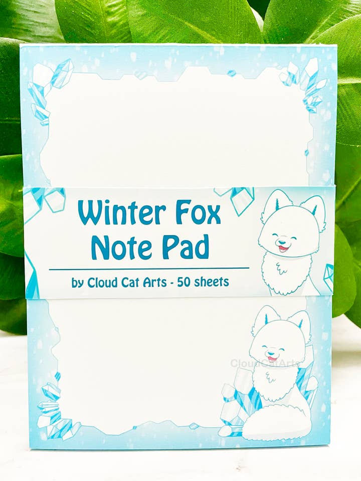 Winter Fox Note Pad - Paper Stationery - 50 sheets for wholesale by Cloud Cat Arts