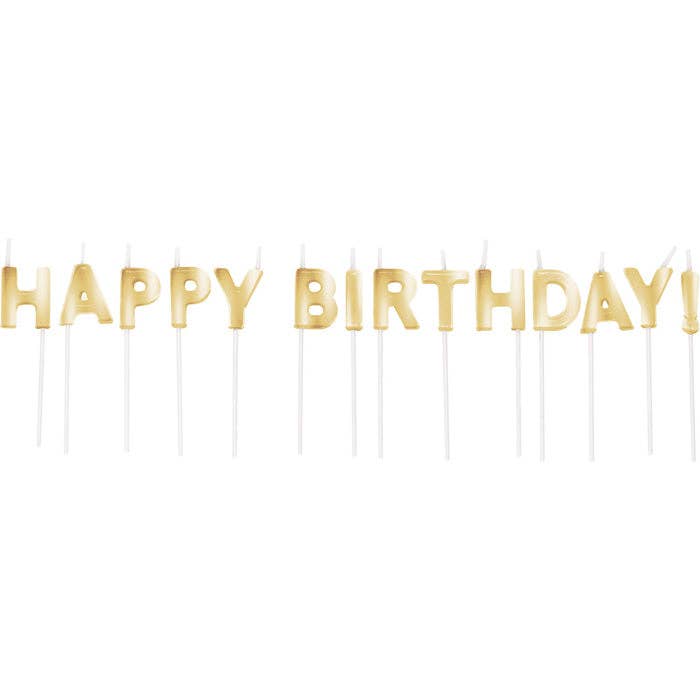 Gold Happy Birthday Candles, 14/Pkg for wholesale by Bulk Party Decor