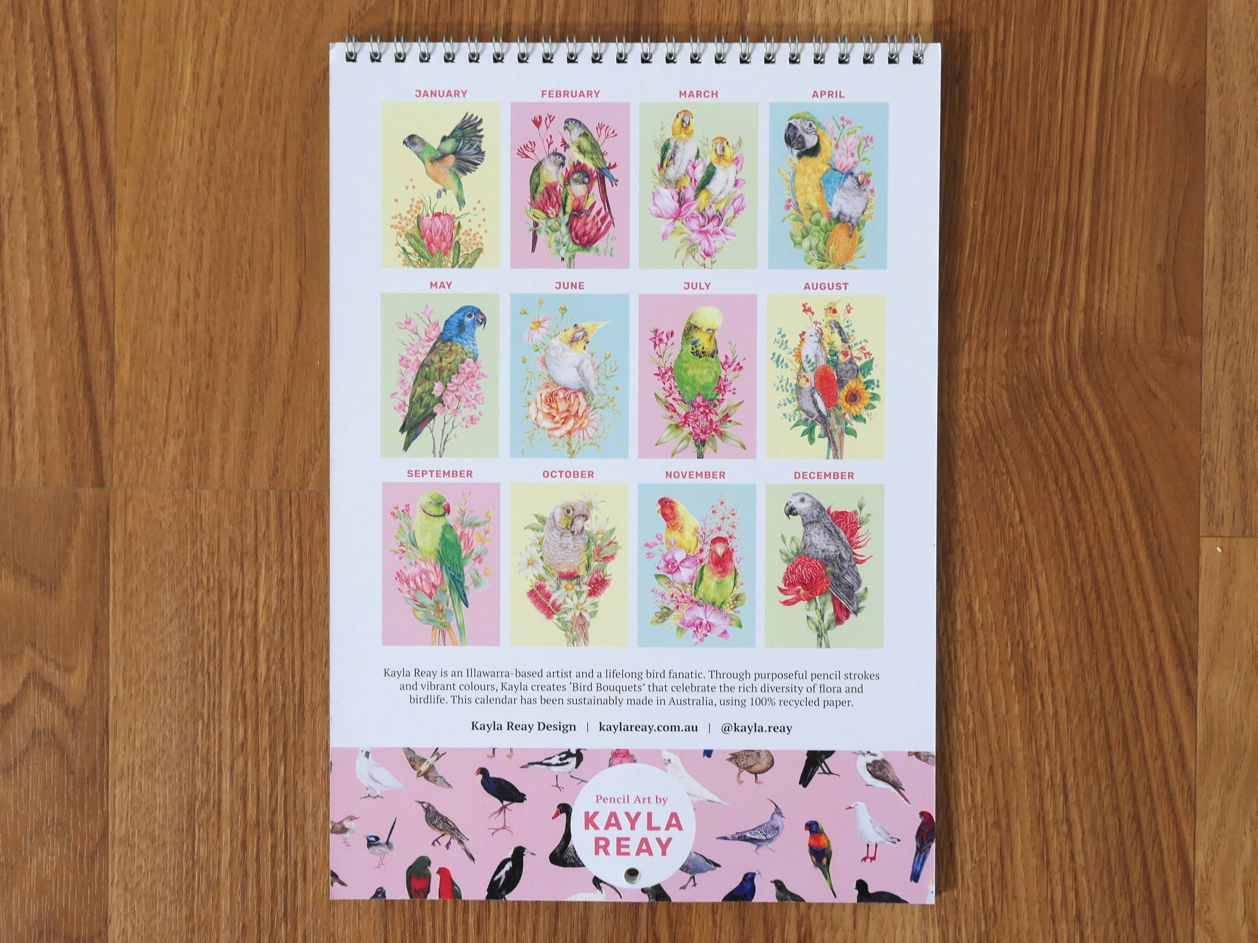 Kayla Reay Design - Wholesale Calendar - 2026 Parrots Calendar - Australian Artist Bird Art Planner1