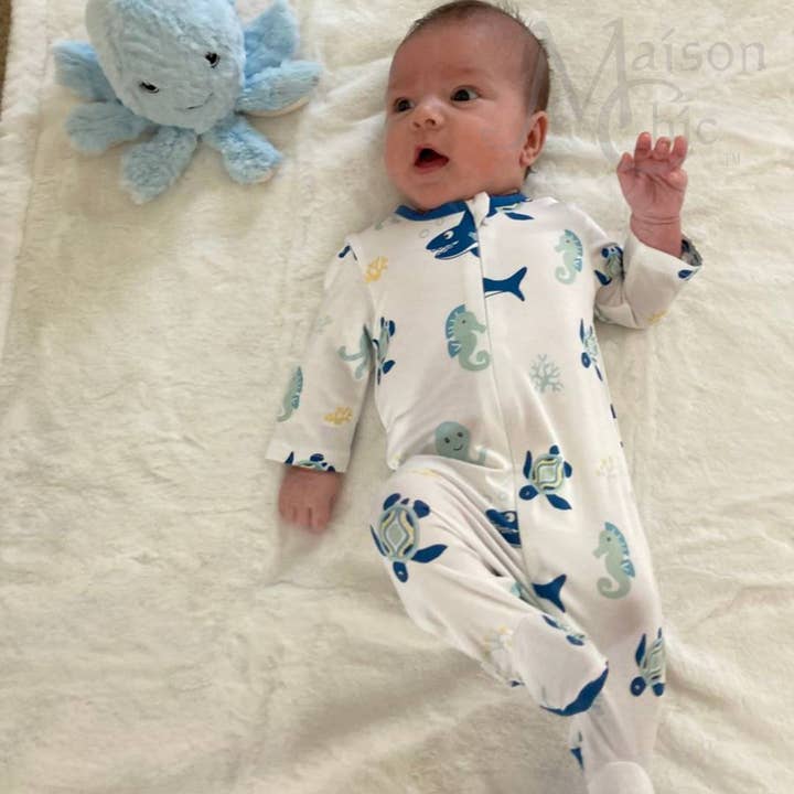 Sea Life Bamboo Footie for wholesale by London Bridge & Maison Chic