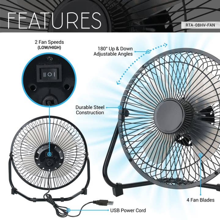 RTA Products LLC - Wholesale Electric Fan - Techni Home 8” High Velocity 2-Speed Portable Fan2