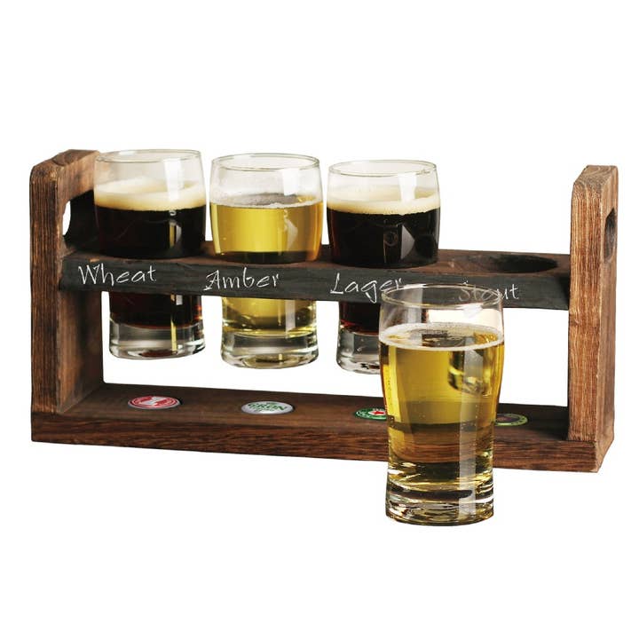 Vin Bouquet (Find It Import & Export Sl) - Wholesale Beer/Wine Caddy - Beer Tasting Set with Wooden Tray1