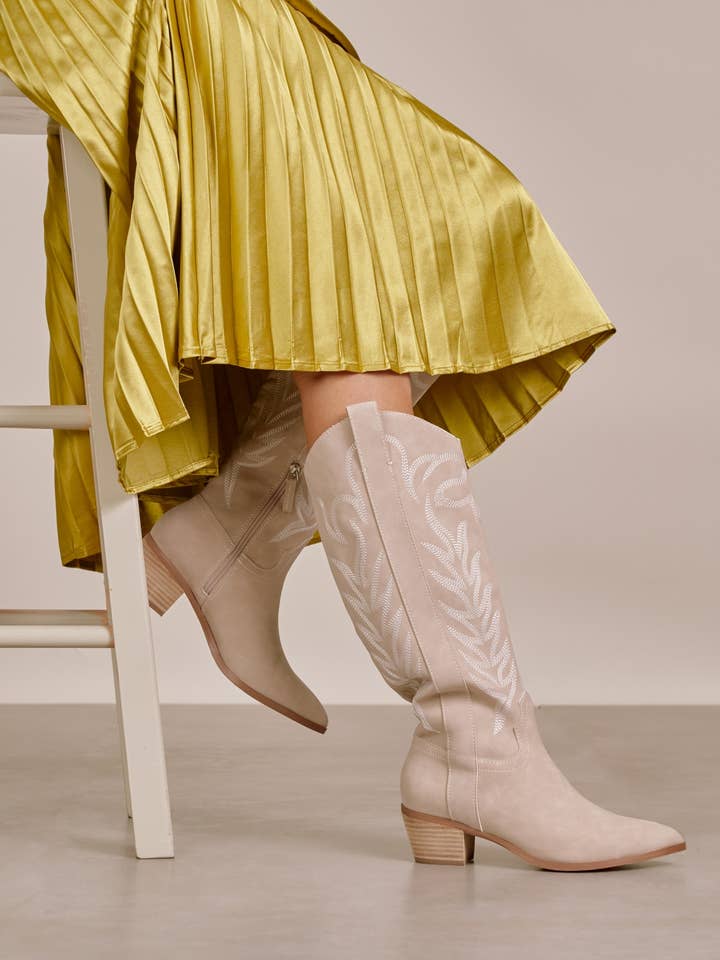 CCOCCI - Vente Bottes de cowboy – femme - Bottes western hautes en suède synthétique avec broderie4