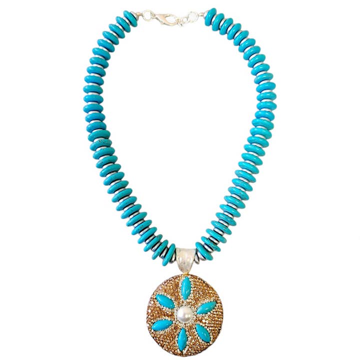 Chunky turquoise kralen statement ketting | Schelpsieraden voor wholesale door Bijoux Envie Statement Jewelry