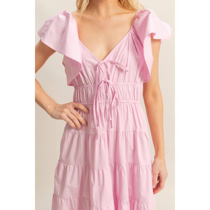 HYFVE - Wholesale Dress - Women's - HF25C792-Flutter Sleeve Poplin Tiered Maxi Dress