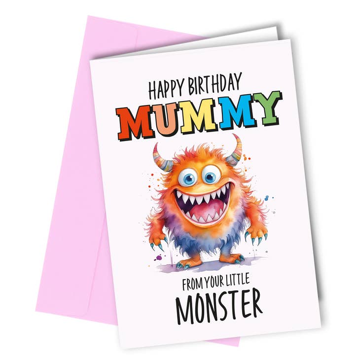 Tarjeta divertida #1647 Happy Birthday Mummy your little monster para venta al por mayor de Close to the Bone Greeting Cards and Gifts