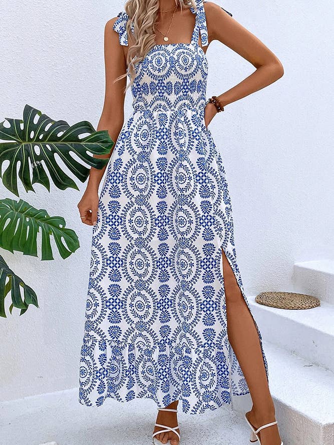 Comely Fashion - Wholesale Dress - Women's - Trendy Printed Split Side Strap Dress
