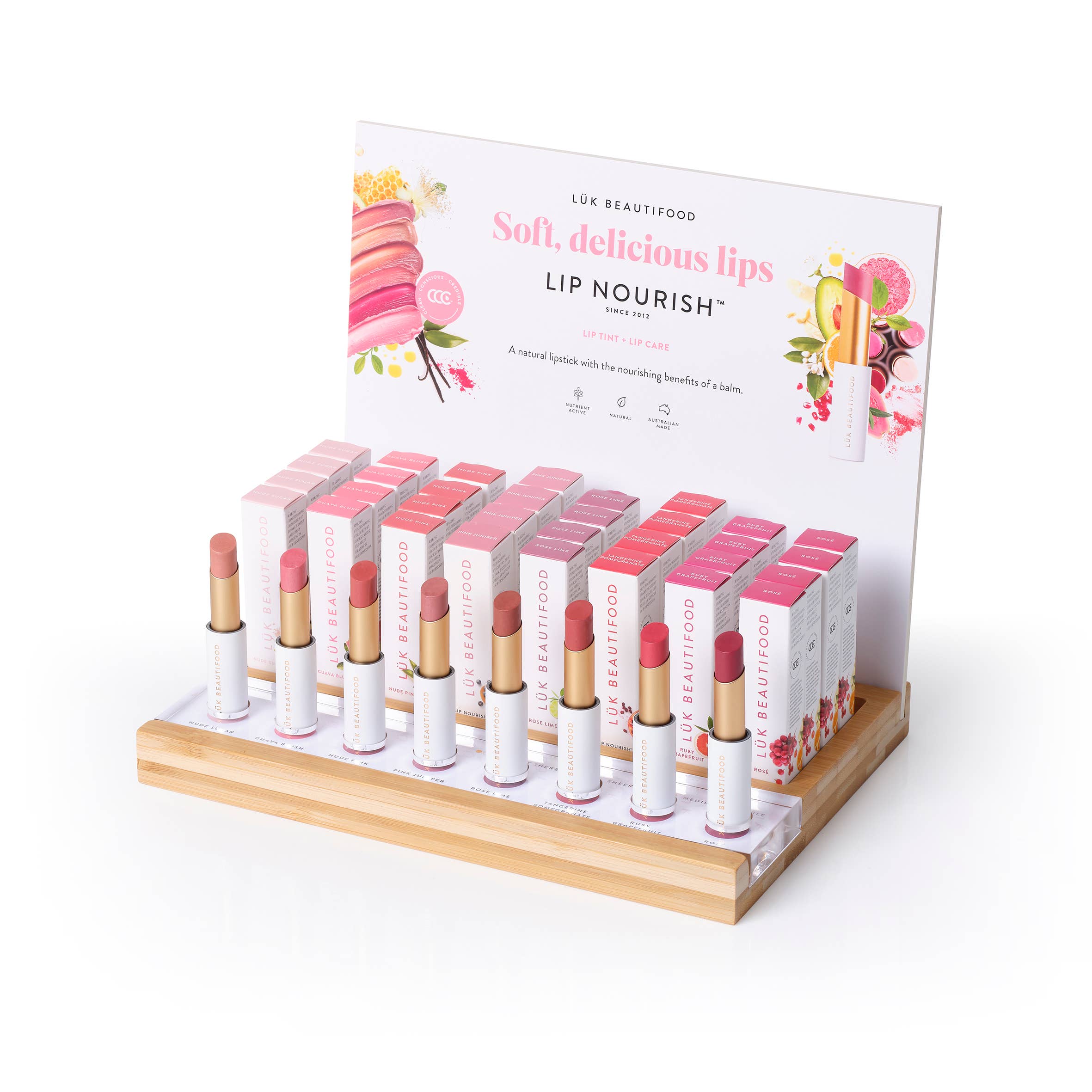LÜK BEAUTIFOOD [🇦🇺 AUS + USA🇺🇸] - Wholesale Lipstick - Lip Nourish™ Lipstick TOP 8 (40) Bundle inc FREE Display15