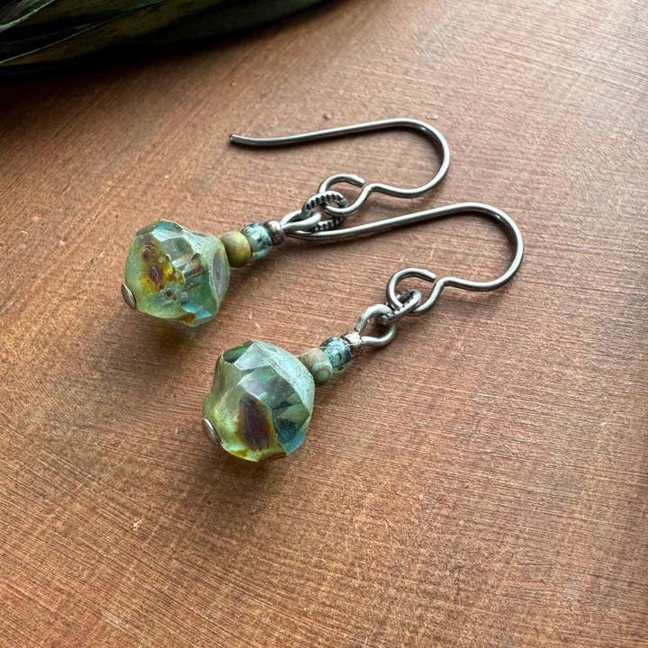Glass Rock Earrings, Silver Niobium Ear Wires, Ocean Colors for wholesale by Vintage Earth