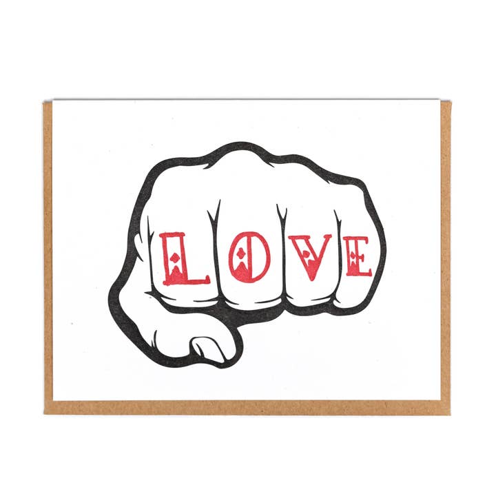 Carte de vœux Love Fist pour la vente par Lady Pilot Letterpress