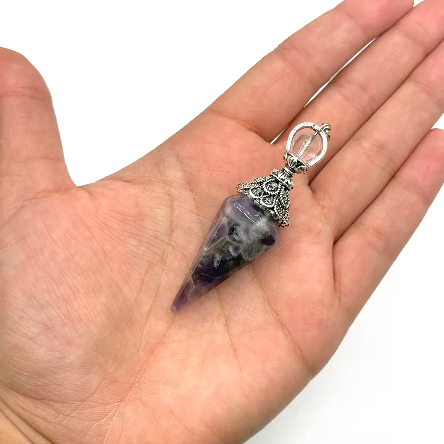 Meraki Gemstones - Wholesale Spirituele steen/kristal - Dubbele kap pendels met zilveren plaatketting0