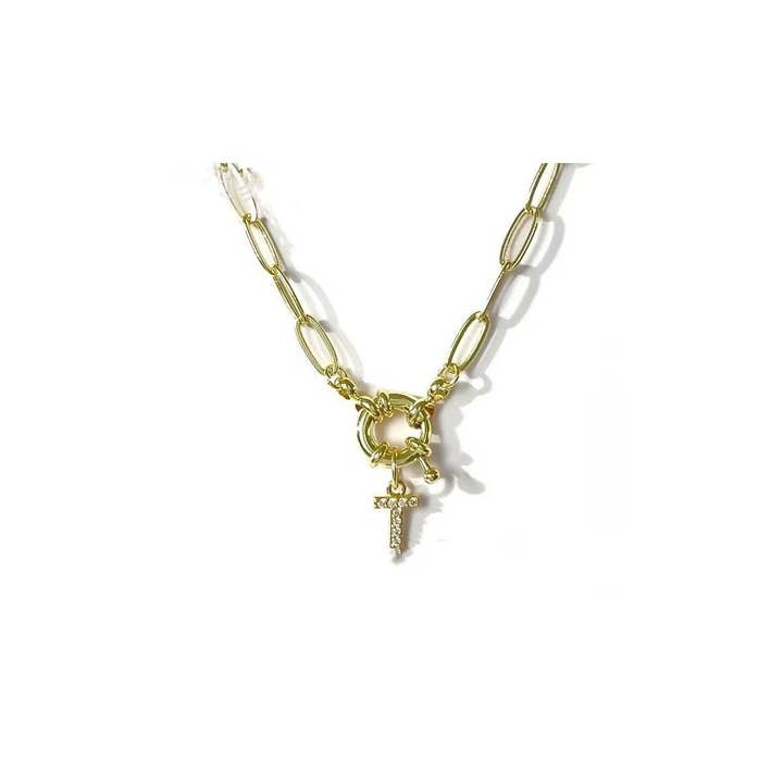JOSSLYN by wall to wall - Wholesale Pendant/Charm Necklace - 18K STAINLESS STEEL RHINESTONE INITIAL NECKLACE | 40NK948617