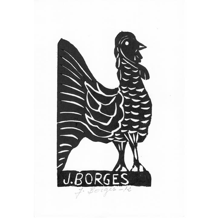 Sm. J. Borges Woodblock Print, Rooster #62, Brazil for wholesale by Tesoros Trading Company
