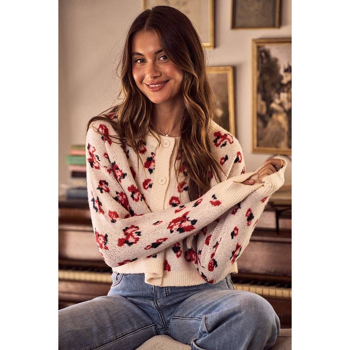Floral Pattern Button Down Sweater Cardigan for wholesale by IVE