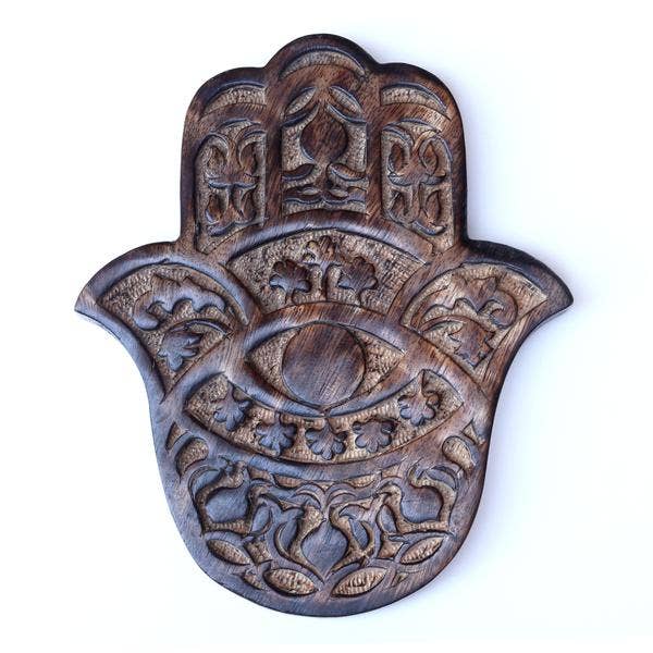 Decor - Wooden Hamsa - Pomegranate 7"x6" for wholesale by Prabhuji's Gifts