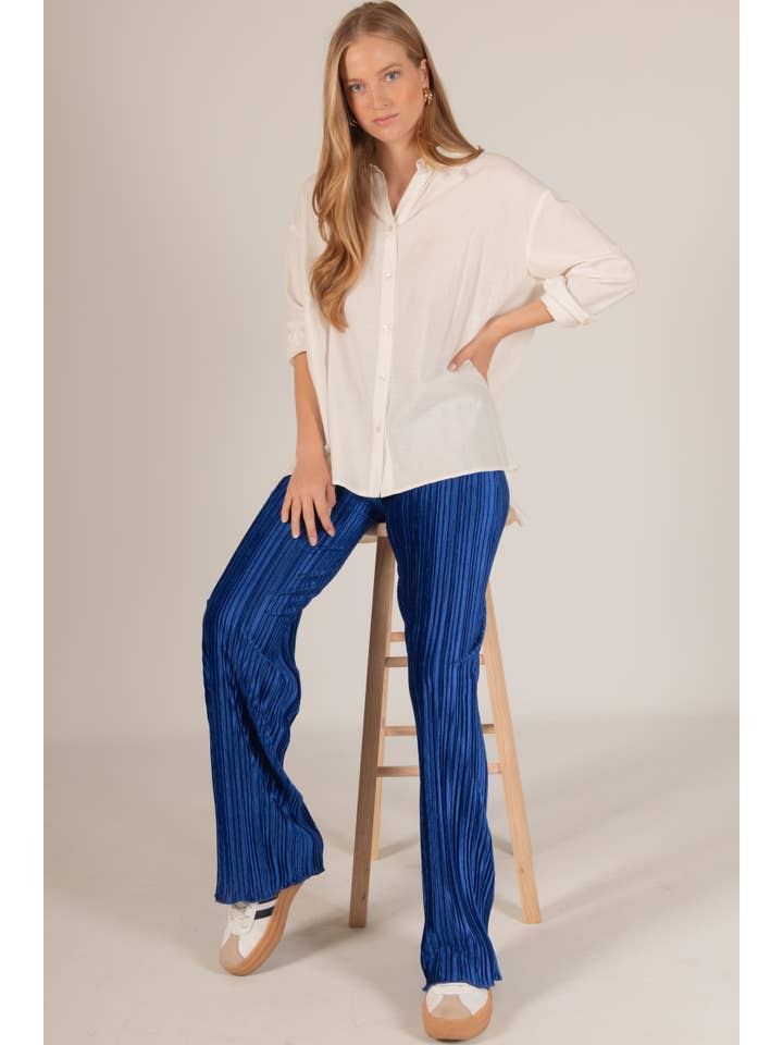 Before You Collection - Wholesale Pants - Women's - Pleated Velvet Wide Leg Pants