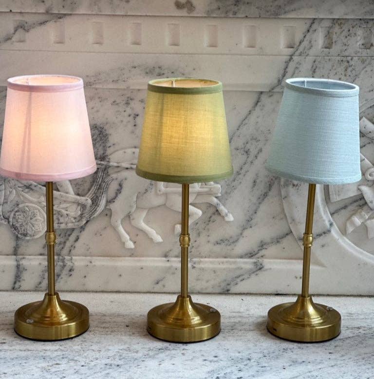 The Enchanted Home - Wholesale Accent/Desk Lamp - Antique Gold Metal Mini Rechargeable Lamp with Soft Blue Shade5