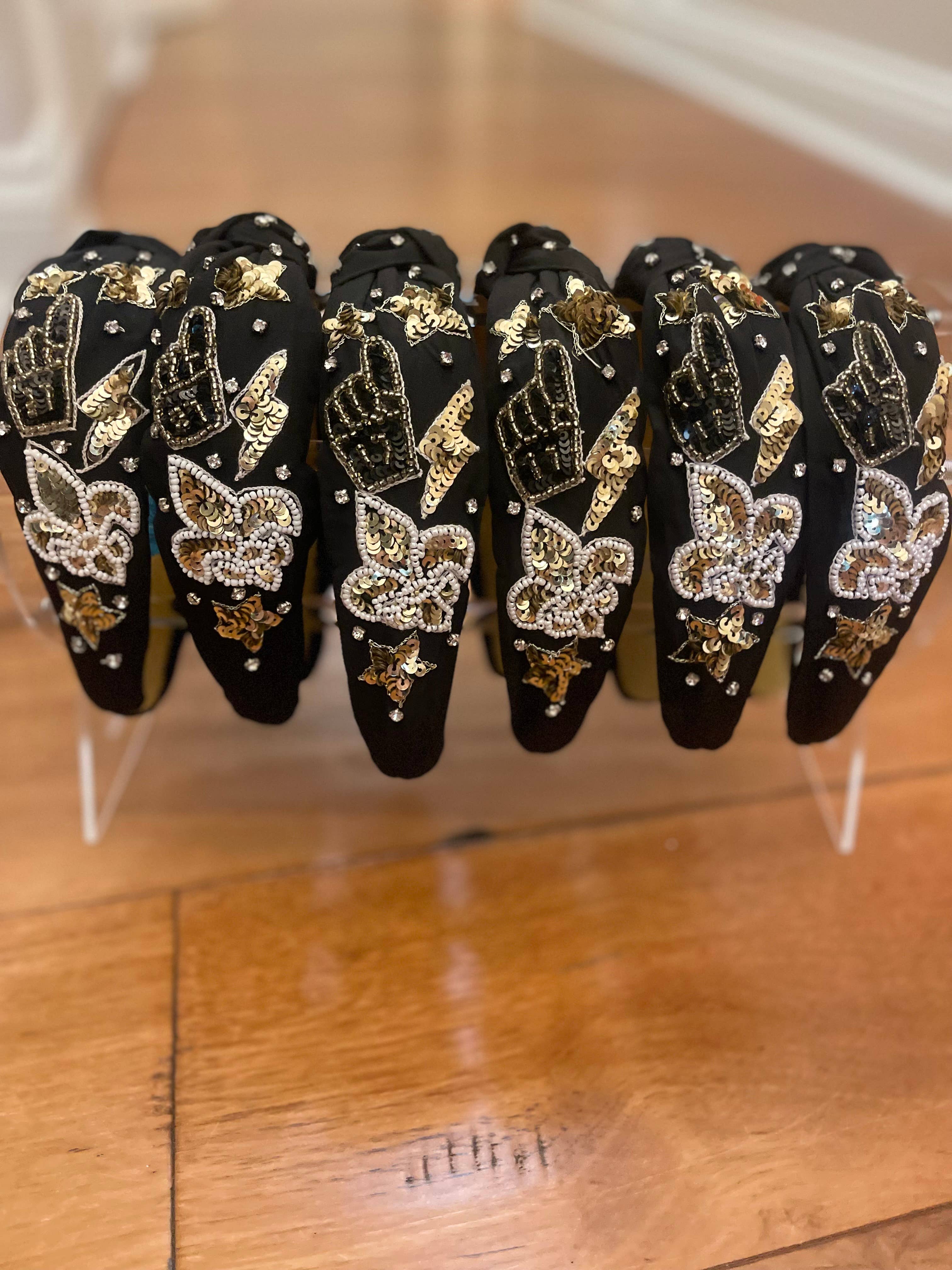 Mon Belle Amie - Wholesale Fashion Headband - Women's - Black and Gold Sequin and Beaded Headband1