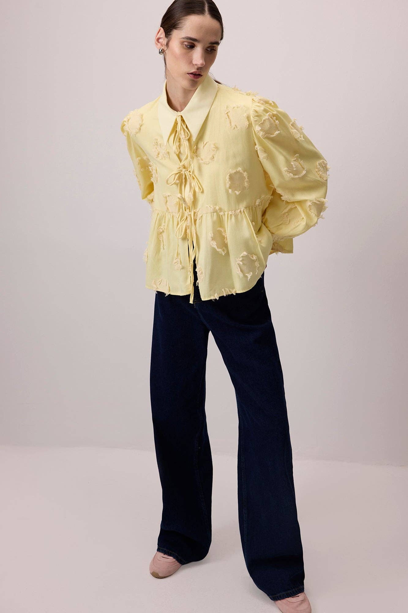 Sar  Jacquard Tie-Front Kimono Blouse - Cotton Blend for wholesale on Faire1