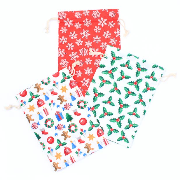 Inca UK – wholesale Gift bag set/pack – Size: 19.5x14cm Mixed Pack of Christmas Drawstring Pouches1