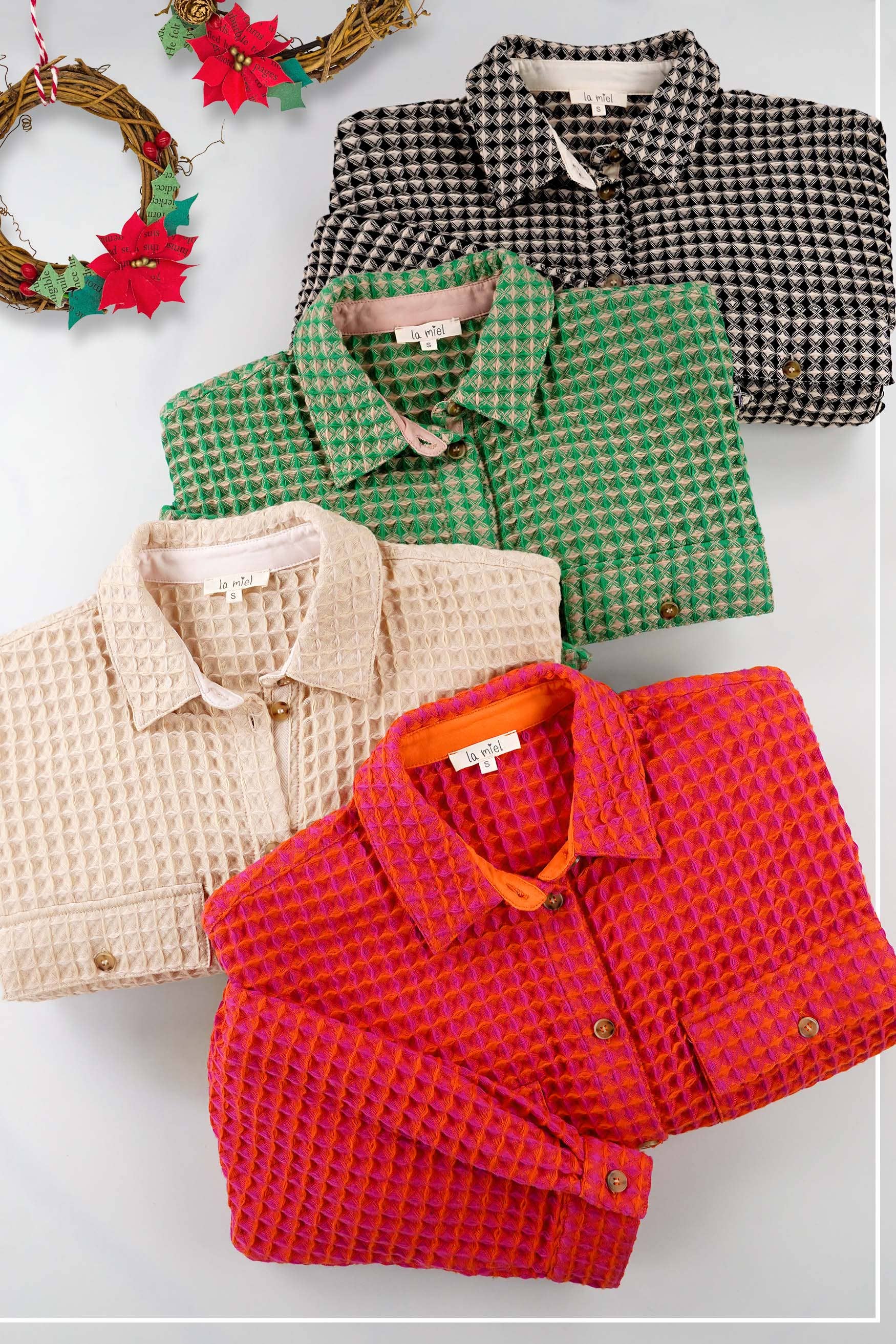 La Miel – Engroshandel Skjortejakke/shacket – til kvinder – La Miel unik waffeltekstureret oversized skjortejakke med knapper34