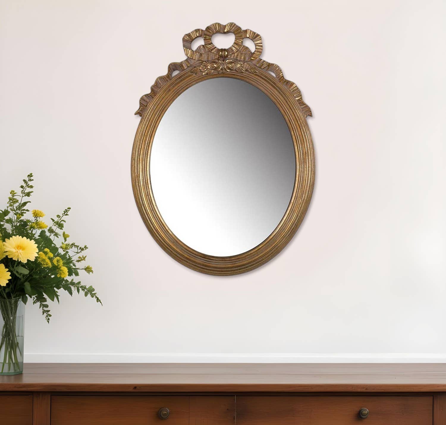 HomeRoots - Wholesale Wall Mirror - 26" Gold Crowned Top Resin Framed Accent Mirror