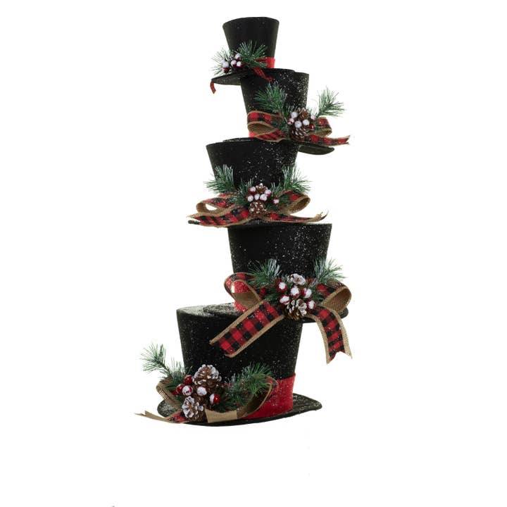 Starlight Collection - Wholesale Christmas Decoration - Black/Red Stack of Top Hats Display Piece with Glitter