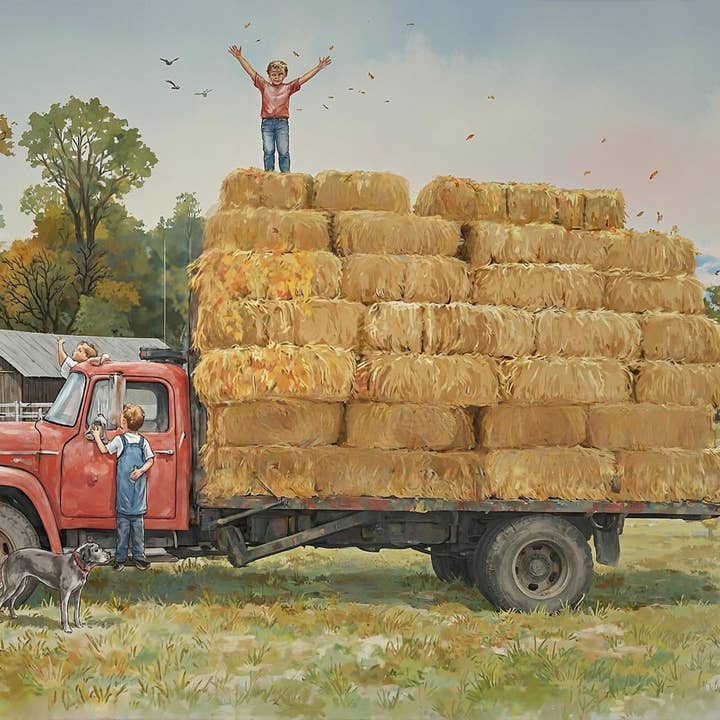 Summertime Memories - Putting Up Straw In Watercolors for wholesale by Chesapeake Farms LLC