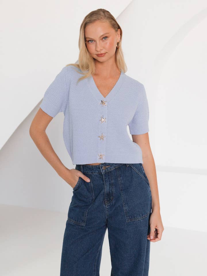 GOLD STARFISH BUTTON KNIT TOP for wholesale by Global Fashion House